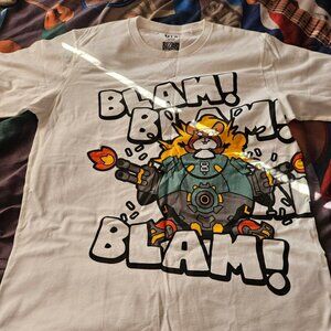 Blizzard Overwatch Wrecking Ball Hammond "Blam" Cartoon Uniqlo UT T Shirt Sz Lg